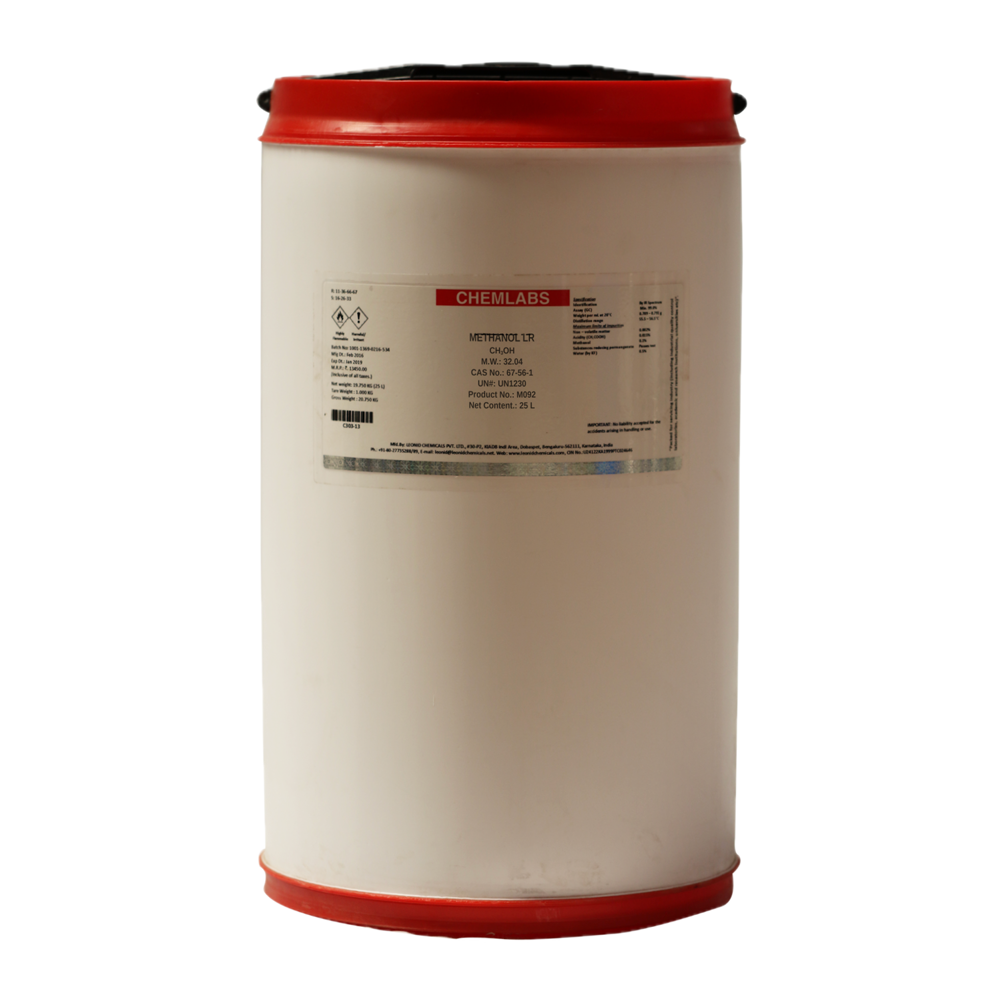 Methanol LR Grade, 25 L